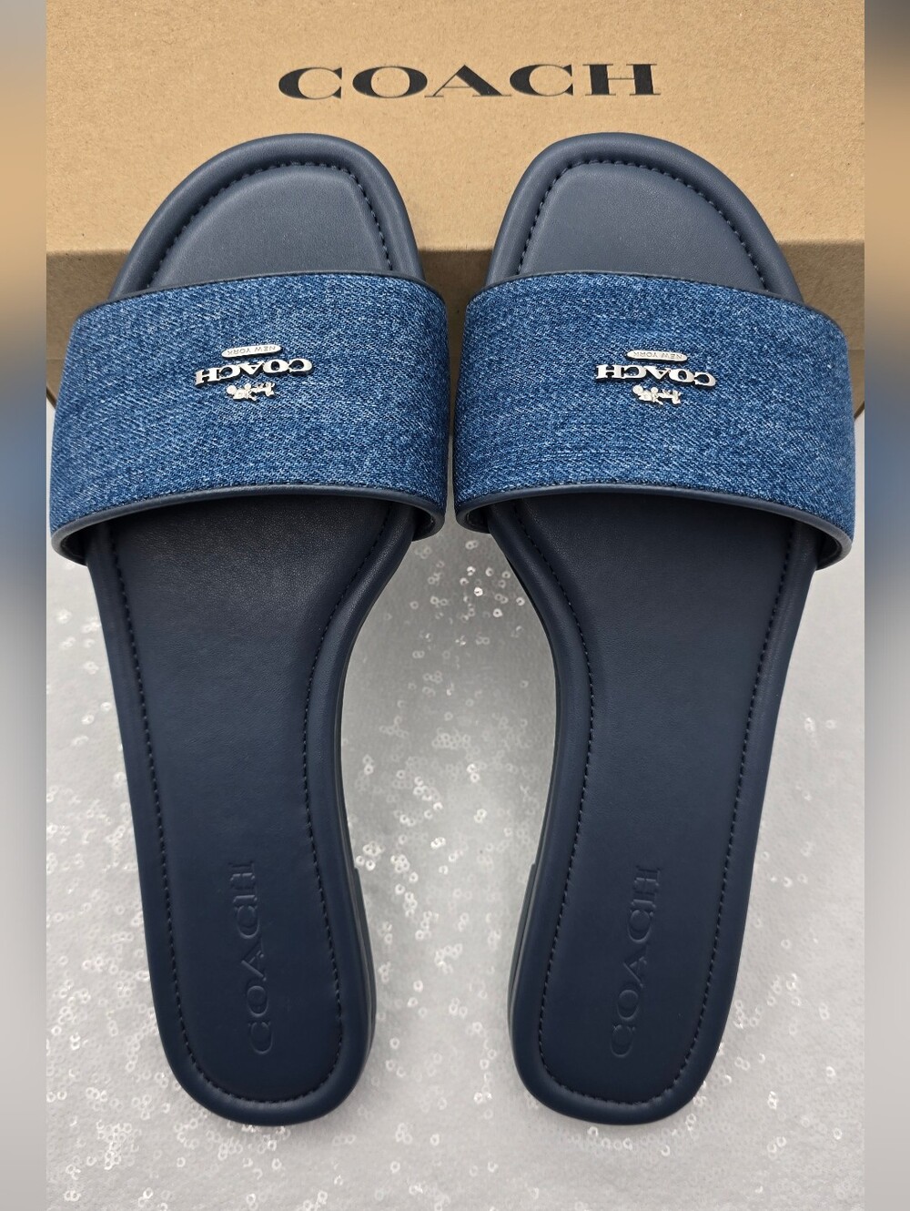 Coach Blue Denim Lockup Slide Slip-on Casual Low Profile Women's Sz 11